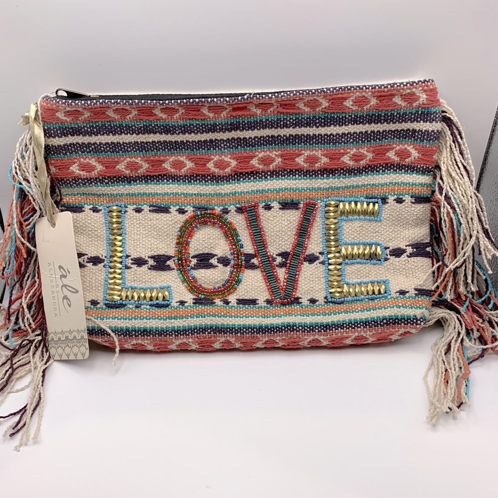 Ale by Alessandra “Love” fringe beaded clutch. Valentines